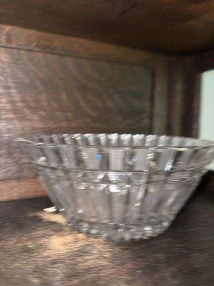 Large clear cut glass serving bowl