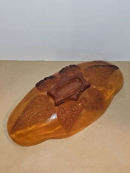 Vintage Anchor Hocking Gold Amber Pressed Leaf Dish