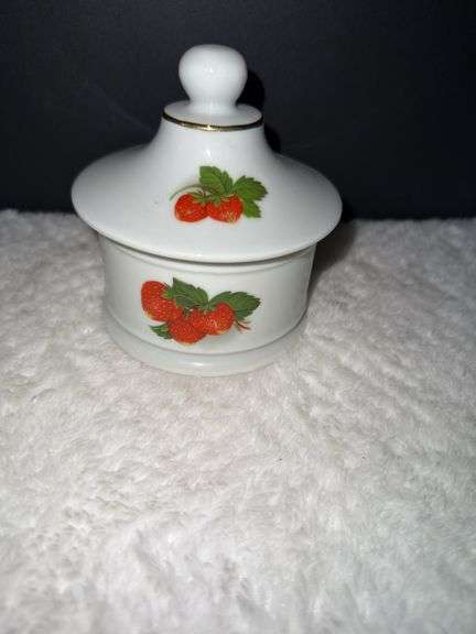 Vintage Strawberry Trinket Dish/Jelly Jar with signature G.J. Humphrey