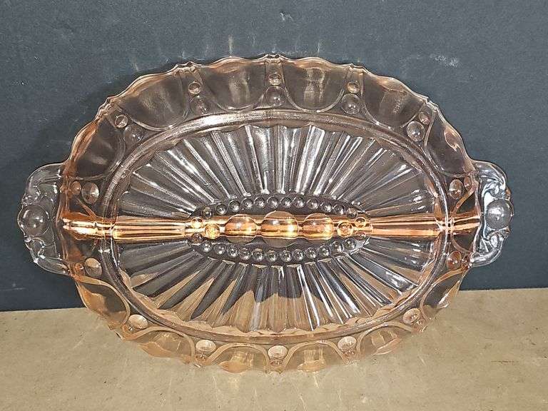 Vintage Pink Depression Glass Divided Relish Dish