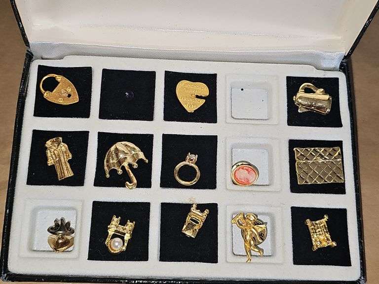 Vintage jewelry box and jewelry & brown boxes with pins