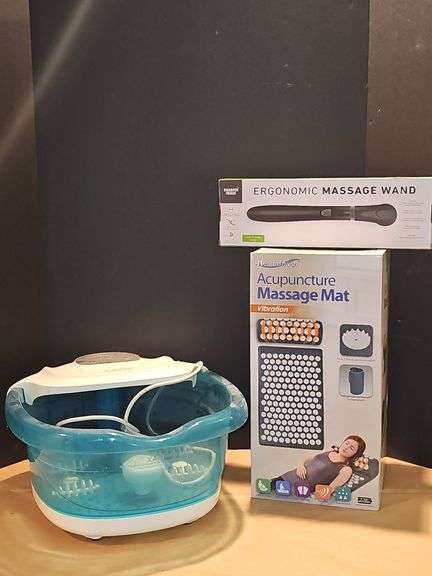 Foot spa, massage mat, & massage wand.