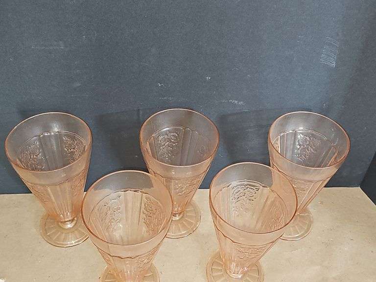Pink Depression Glass Footed Iced Tea Tumblers