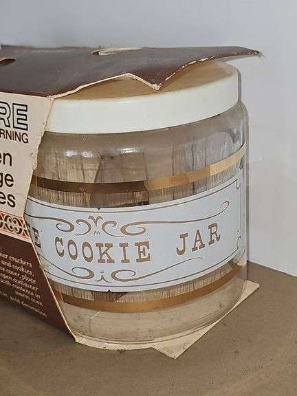 Vintage Pyrex Golden Storage Mates Set NIB Both Cookie Jar & Cracker Barrel