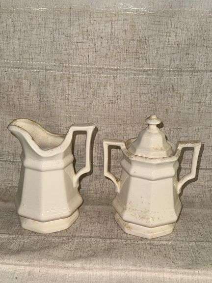 Vintage White Ironstone Creamer & Sugar Set