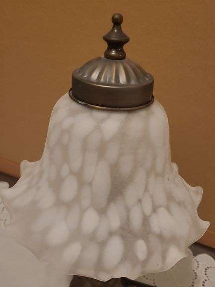 Brass desk lamp with frosted shade