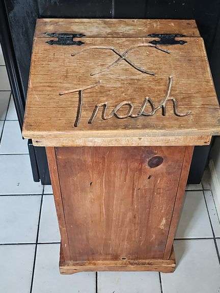 Vintage wooden trash can