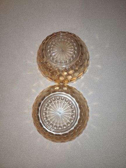 Federal Glass 10" Golden Petal Starburst Bowl & Carnival Glass Bubble Dessert/Fruit Bowls