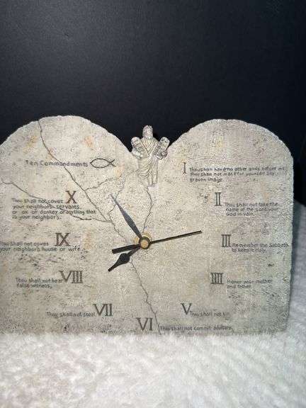Vintage Ten Commandments Clock & Faith Stone