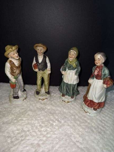 Lot of 4 Vintage DeVille Ceramic Figurines - Elderly Farmer Men & Women