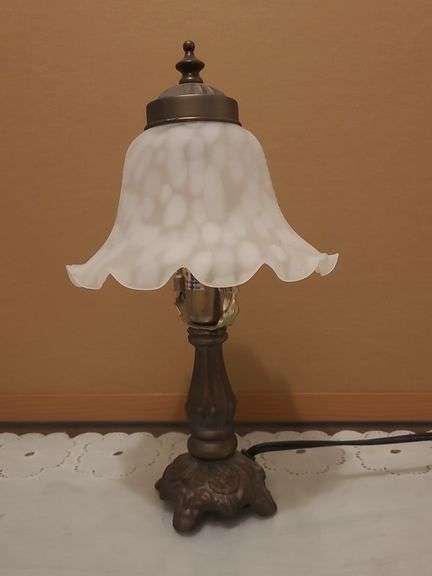 Brass desk lamp with frosted shade