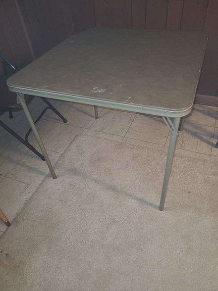Card table, metal folding chair,  & stool