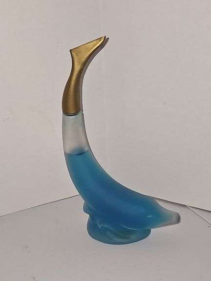 Vintage Avon Frosted Glass Dolphin Bottle W/ Gold Screw On Tail