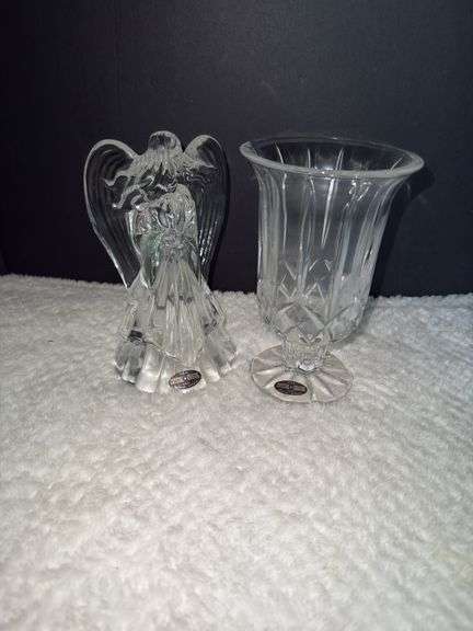 Clear Crystal Class Footed Vase & Clear Crystal Angel Holder
