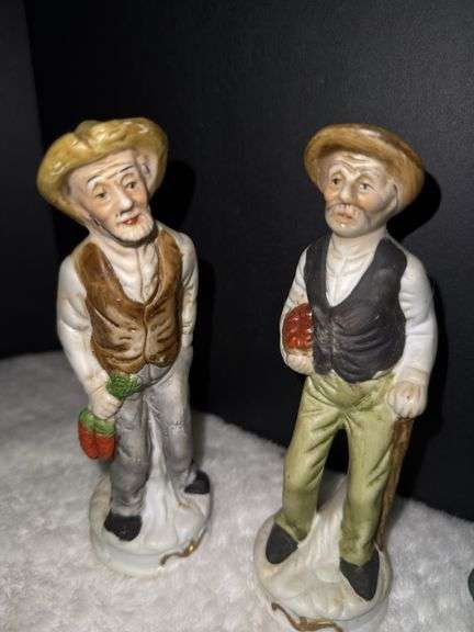 Lot of 4 Vintage DeVille Ceramic Figurines - Elderly Farmer Men & Women