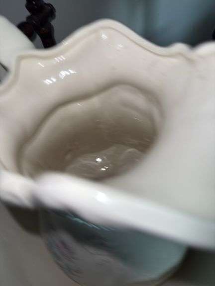 Antique Wash Stand with Mirror, Pitcher & Bowl Set