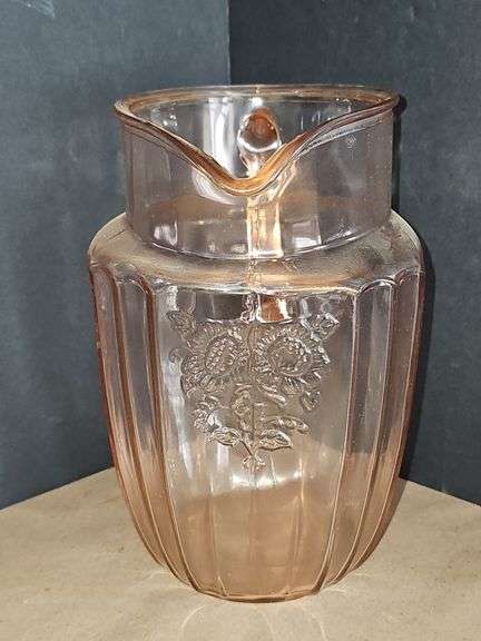 Hocking Pink Mayfair Open Rose 8½" Tall Pitcher