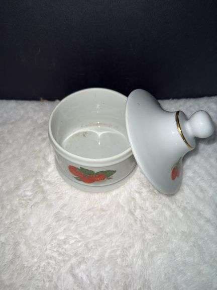 Vintage Strawberry Trinket Dish/Jelly Jar with signature G.J. Humphrey