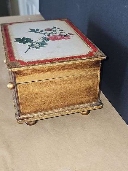 Wooden jewlery box with costume jewelry