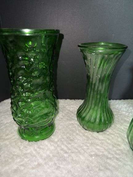 Vintage Hoosier Green Depression Glass, Vintage Hoosier Glass Green Vertical Spiral Ribbed Vase, Lig