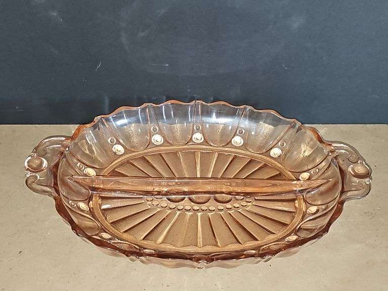 Vintage Pink Depression Glass Divided Relish Dish