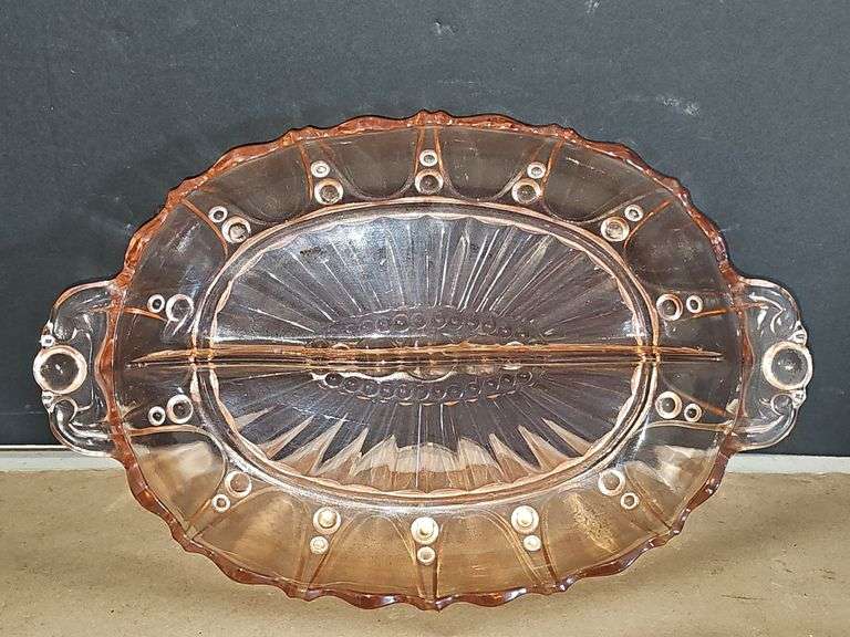 Vintage Pink Depression Glass Divided Relish Dish