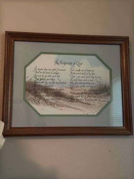 Vintage 1984 “The Footprints of God” by Ken Brown, Small Framed John 3:16 Biblical verse &  Framed C