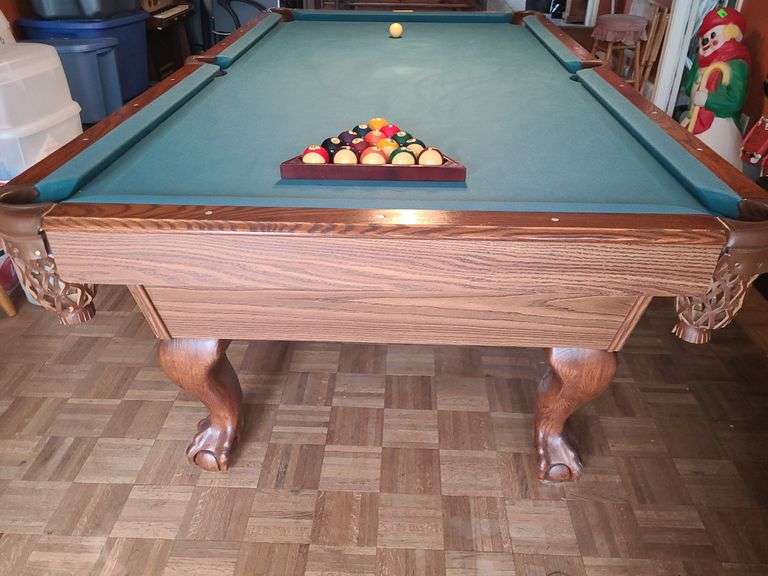 Claw foot pool table, balls, & more.