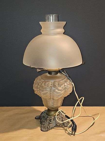 Frosted glass electric lamp with metal base