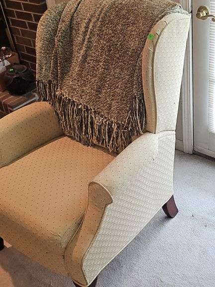 Wing back chair & throw