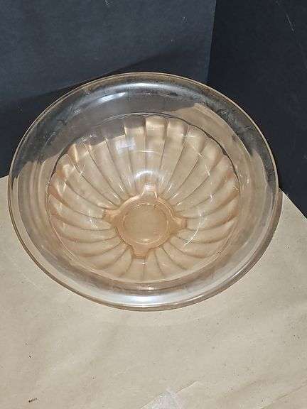 Vintage 9.5" Pink Tint Glass Ribbed Mixing Bowl