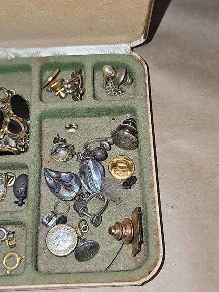 Vintage jewelry box and jewelry & brown boxes with pins