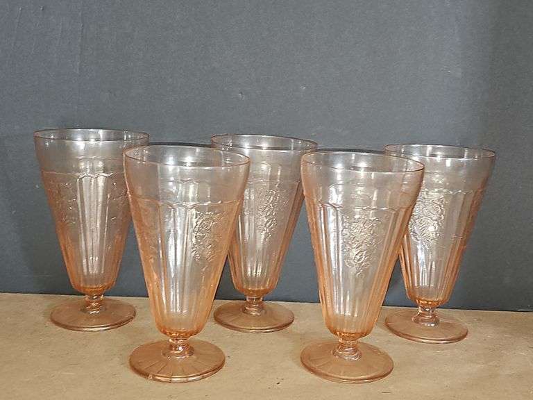 Pink Depression Glass Footed Iced Tea Tumblers