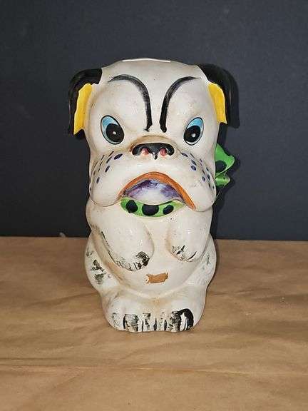 Vintage 1940's Ceramic Bulldog Coin Bank Made In Japan Dog