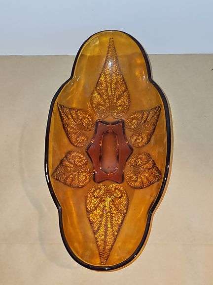 Vintage Anchor Hocking Gold Amber Pressed Leaf Dish