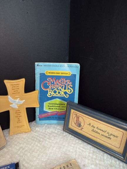 Vintage Wilton Columbia Plate, Vintage Hymn Book, Godinger Serving Tray, Scripture Picture Book & mo