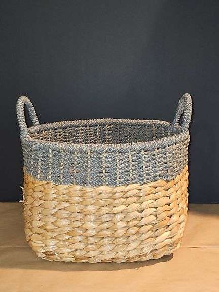 Blue & tan wicker basket