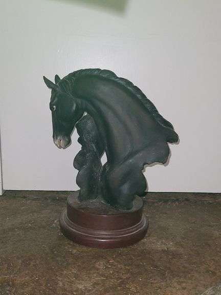 Black Mare & Foal Resin Horse Head Statue & Rare Hand Carved Chess Piece