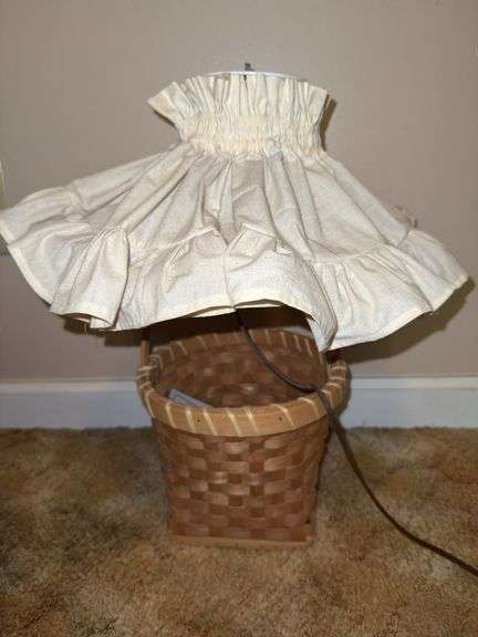 Weaved Basket Lamp with Cream Ruffled Cloth Lamp Shade