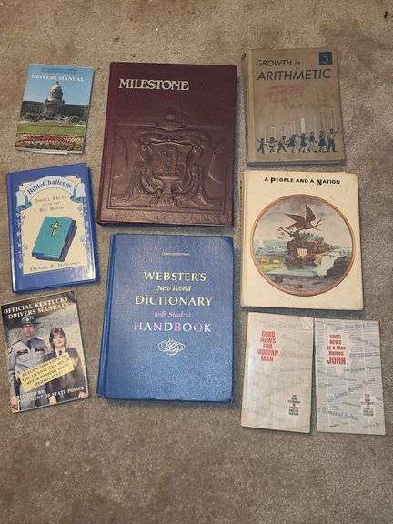 Vintage dictionary,  phone book, Milestone book, & more.