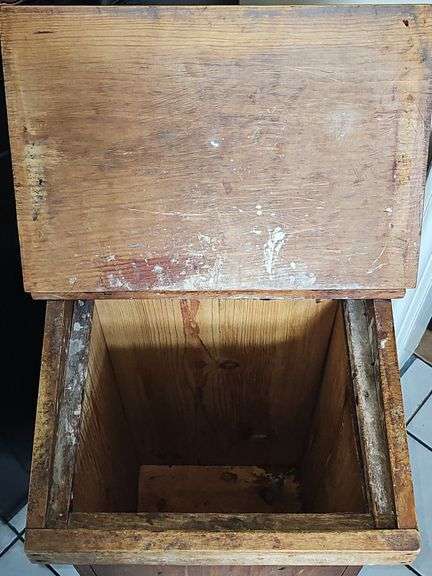 Vintage wooden trash can