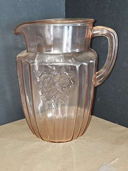 Hocking Pink Mayfair Open Rose 8½" Tall Pitcher