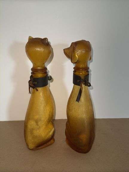 Vintage Glass Cat & Dachshund Decanter