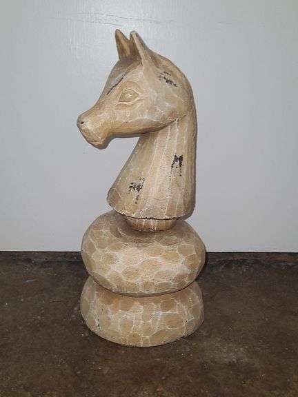 Black Mare & Foal Resin Horse Head Statue & Rare Hand Carved Chess Piece