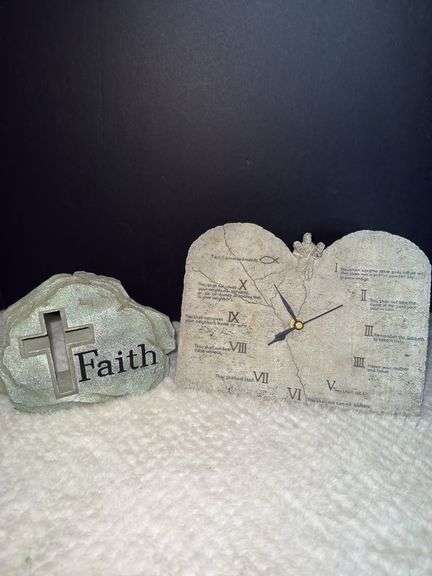 Vintage Ten Commandments Clock & Faith Stone