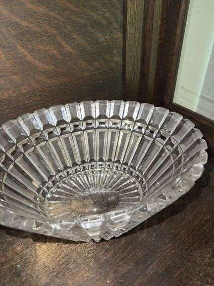 Large clear cut glass serving bowl