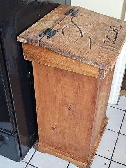 Vintage wooden trash can