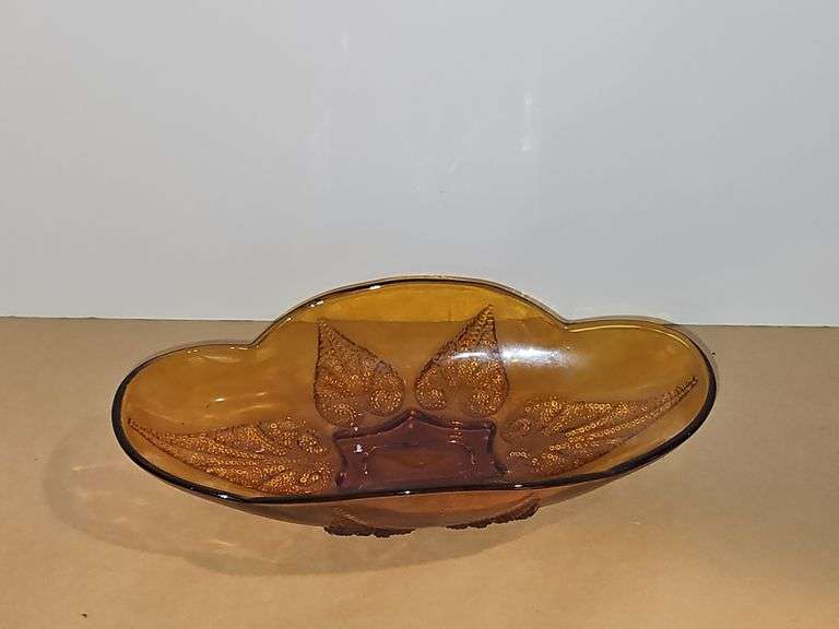 Vintage Anchor Hocking Gold Amber Pressed Leaf Dish