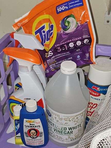Shelf contents and cleaning supplies