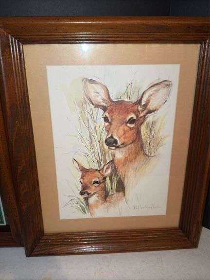 Paul Whitney Hunter signed Deer Print and other Framed wall art